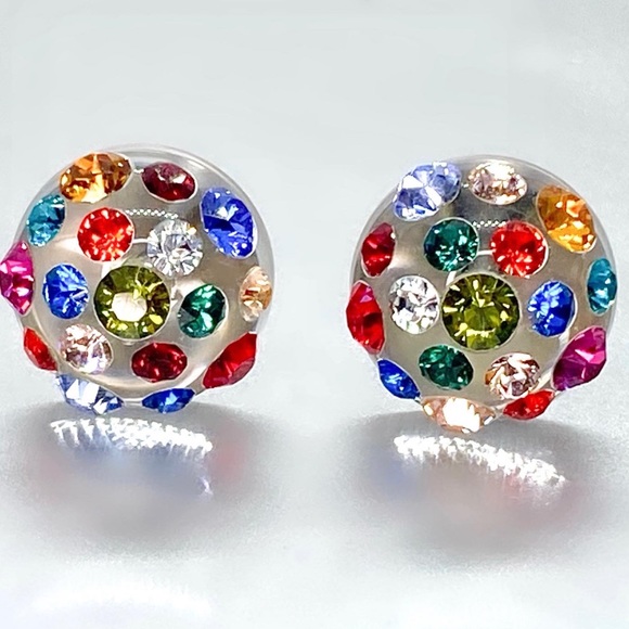 Multi Coloured Stud Earrings Embellished With Genuine “Crystal Stone Elements” - Picture 7 of 10